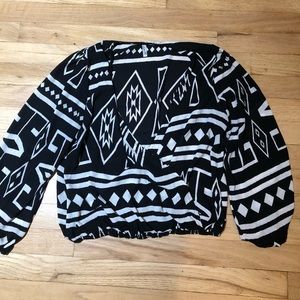 Black and white patterned faux wrap top